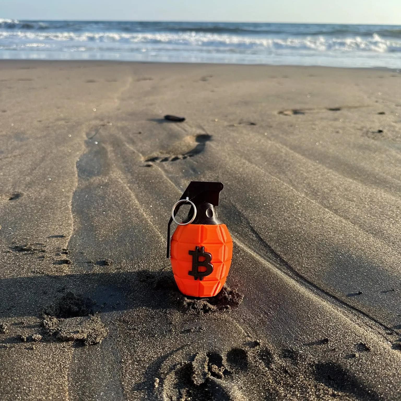 Bitcoin Grenade 3D printed bitcoin art CryptoCloaks Colorado