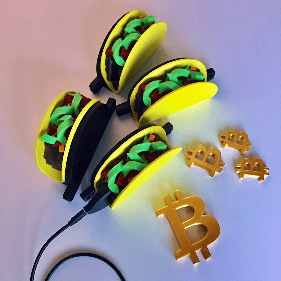 Colorful Bitcoin taco display pieces