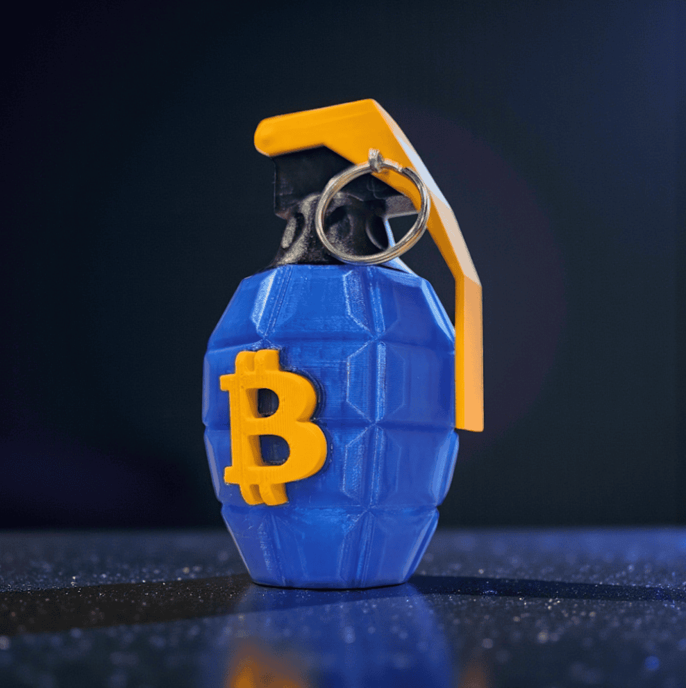 Bitcoin Grenade 3D printed bitcoin art CryptoCloaks Colorado