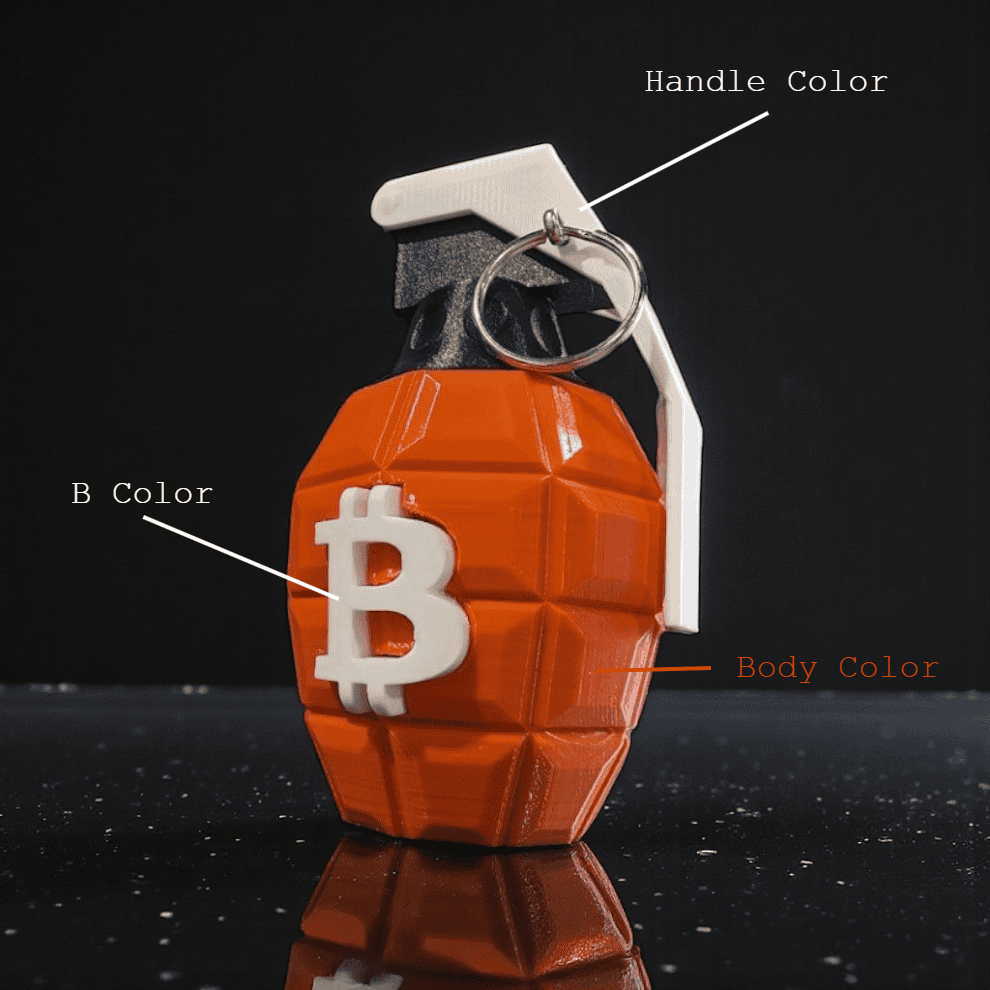Bitcoin Grenade 3D printed bitcoin art CryptoCloaks Colorado