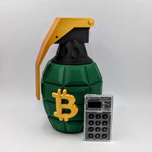 Bitcoin Grenade 3D printed bitcoin art CryptoCloaks Colorado