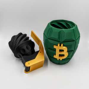 Bitcoin Grenade 3D printed bitcoin art CryptoCloaks Colorado