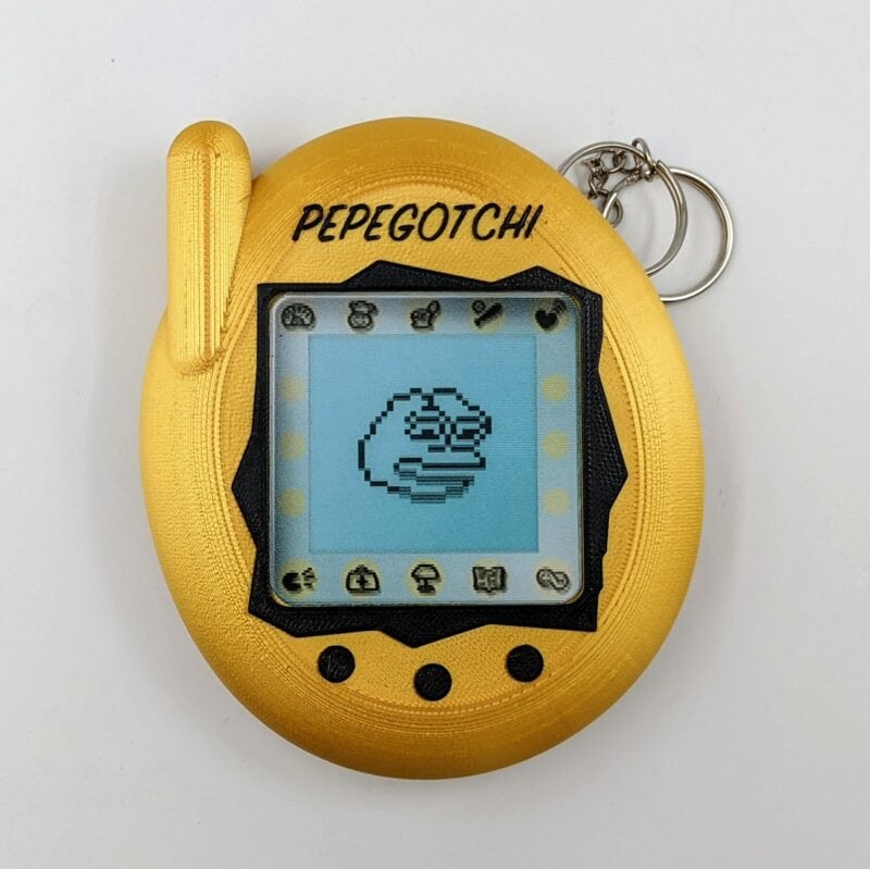 Yellow Pepegotchi handheld enclosure