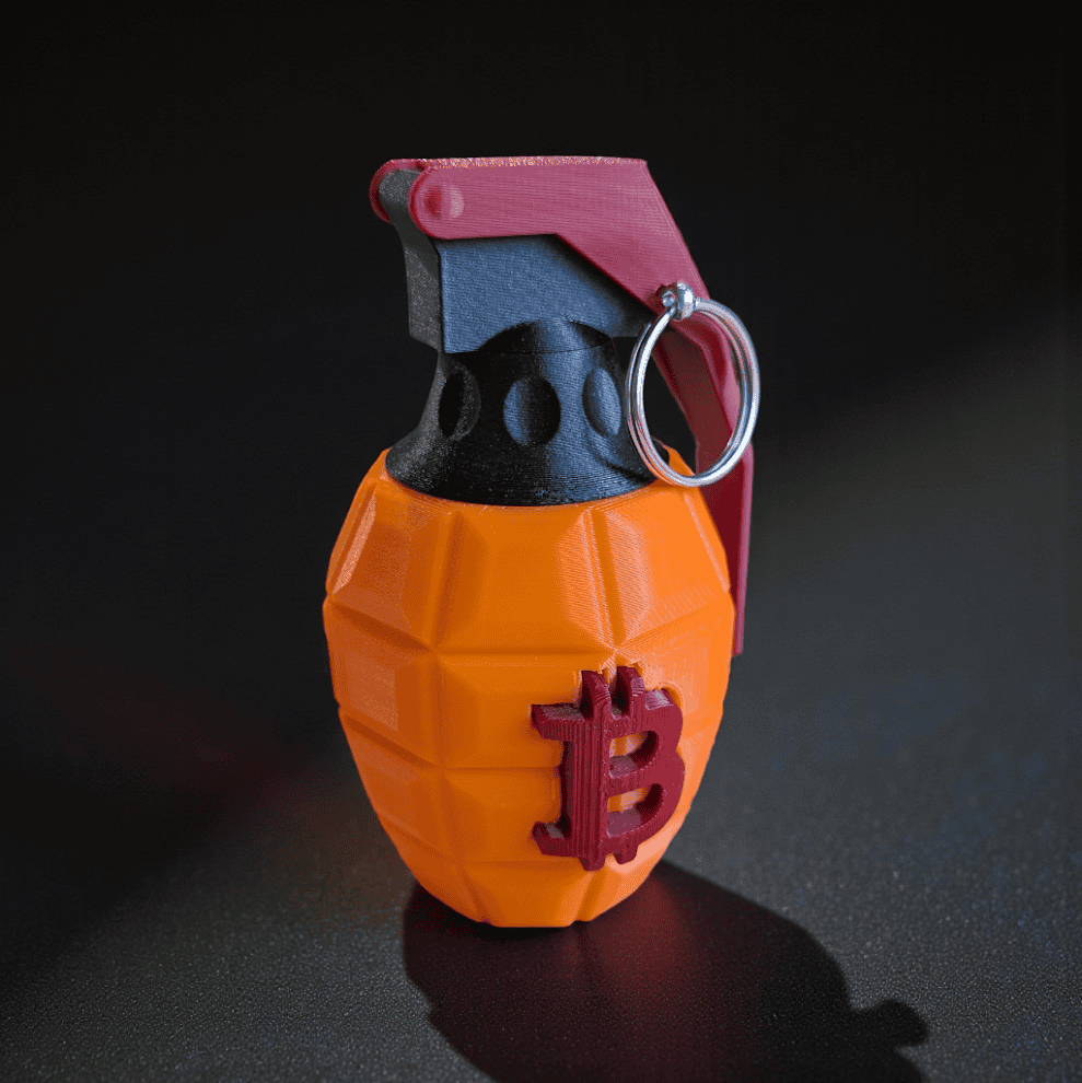 Bitcoin Grenade 3D printed bitcoin art CryptoCloaks Colorado