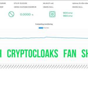 Monitoring dashboard with a blue graph and green text reading “WITH CRYPTOCLOAKS FAN SHROUD”.