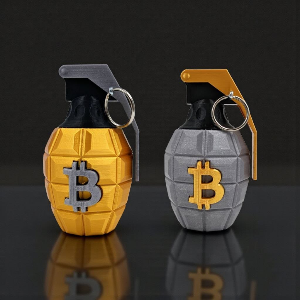 Bitcoin Grenade 3D printed bitcoin art CryptoCloaks Colorado