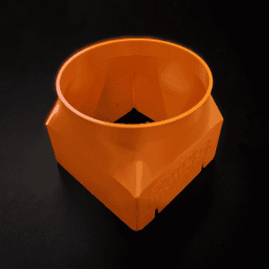 Standalone orange shroud viewed from above through its circular opening, with an angular lower body.