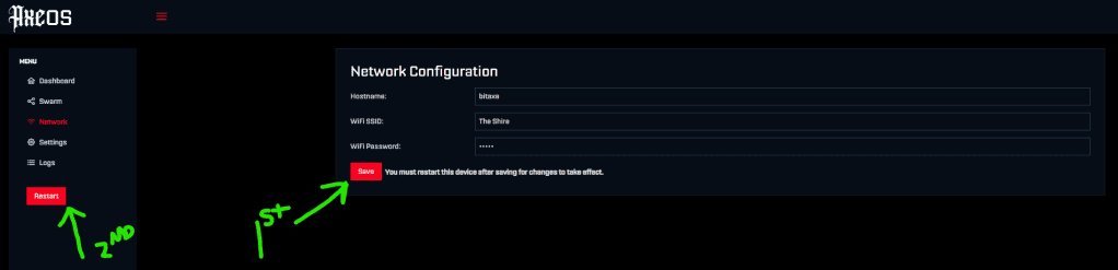Clicking Save and Restart after entering WiFi info