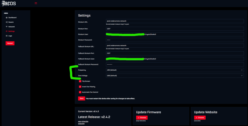 Optimal frequency and voltage hash settings