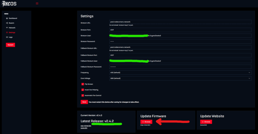 Clicking the Browse button to select the firmware file
