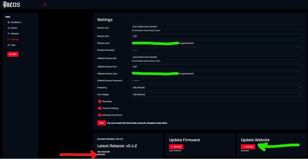 Updating the Bitaxe web UI with www.bin