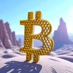 Big Bitcoin B honeycomb Bitcoin logo display in gold and white
