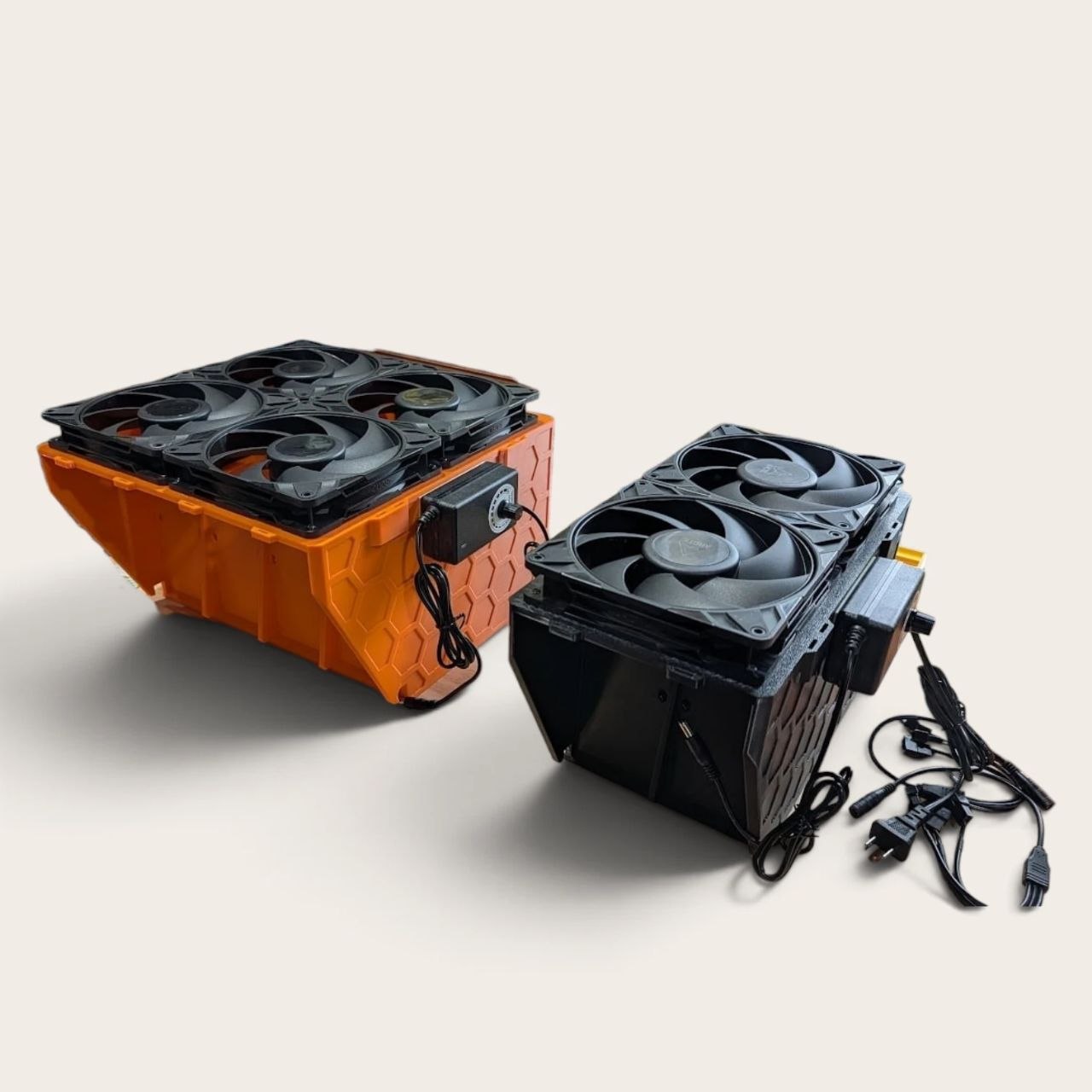 Complete 4-unit and 2-unit Canaan Nano cooler box kits with fans and controllers