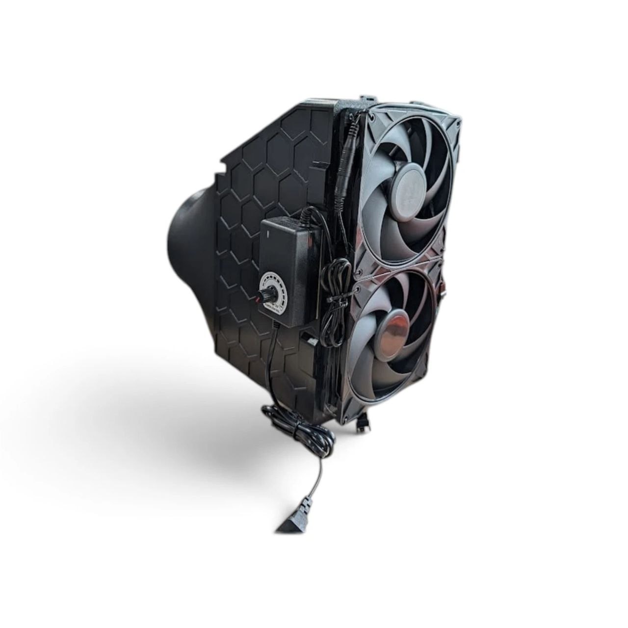 Black 2-unit Canaan Nano cooler box with exhaust shroud installed