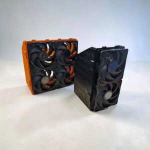 Orange 4-unit and black 2-unit Canaan Nano cooler boxes with 140mm fans