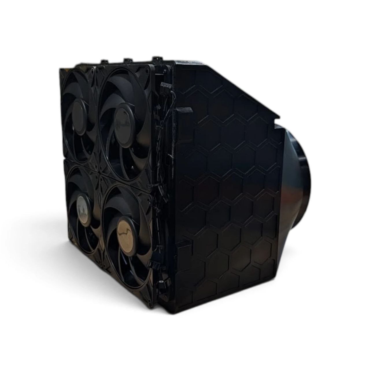 Black 4-unit Canaan Nano cooler box with exhaust shroud installed