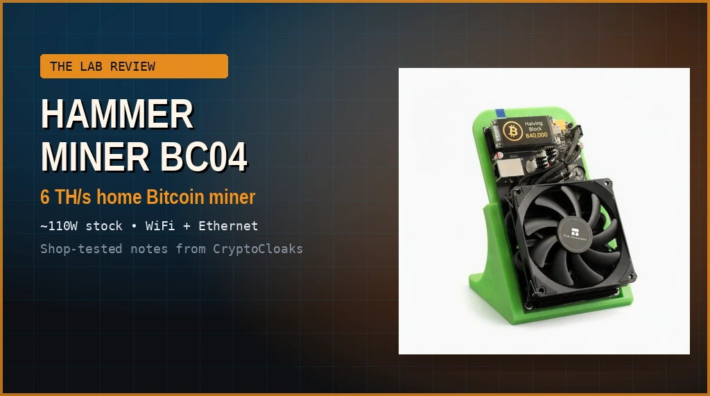 Hammer Miner BC04 quiet 6 TH/s home Bitcoin miner lab review hero image