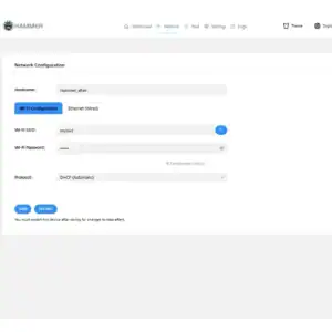 HammerOS network configuration screen for Hammer Miner BC04 WiFi and Ethernet settings
