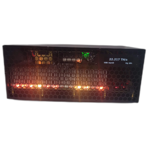 GekkoScience KBox Bitcoin Miner illuminated front grille with RGB lights and live OLED hashrate display