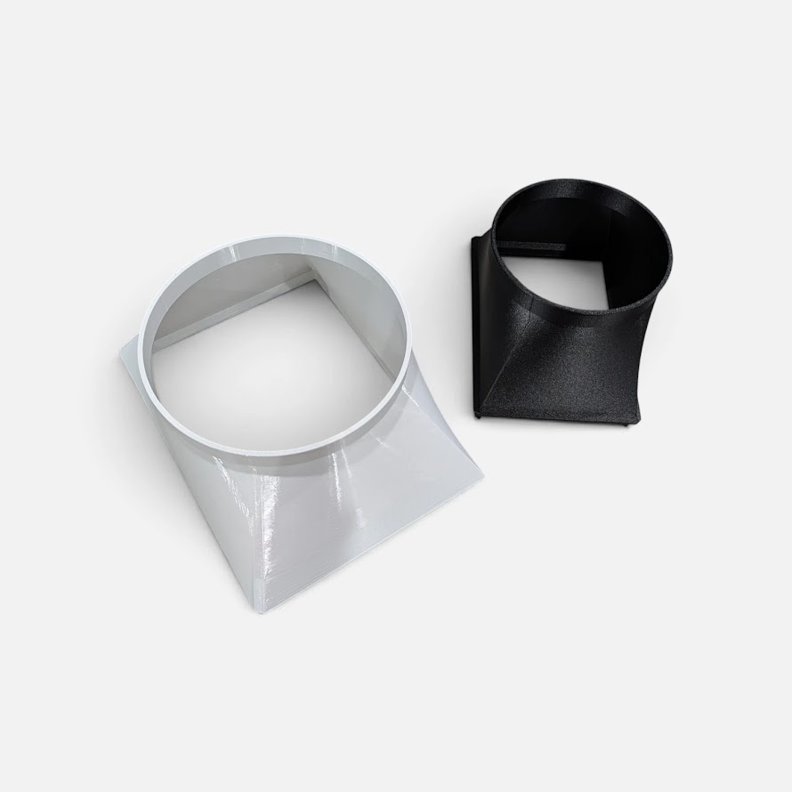 Black and white Canaan Cooler Box exhaust shrouds with round duct outlets