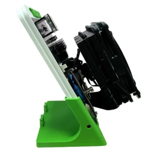 Opposite side profile of Hammer Miner Thor P2 showing display controller tower cooler wiring and ABS stand