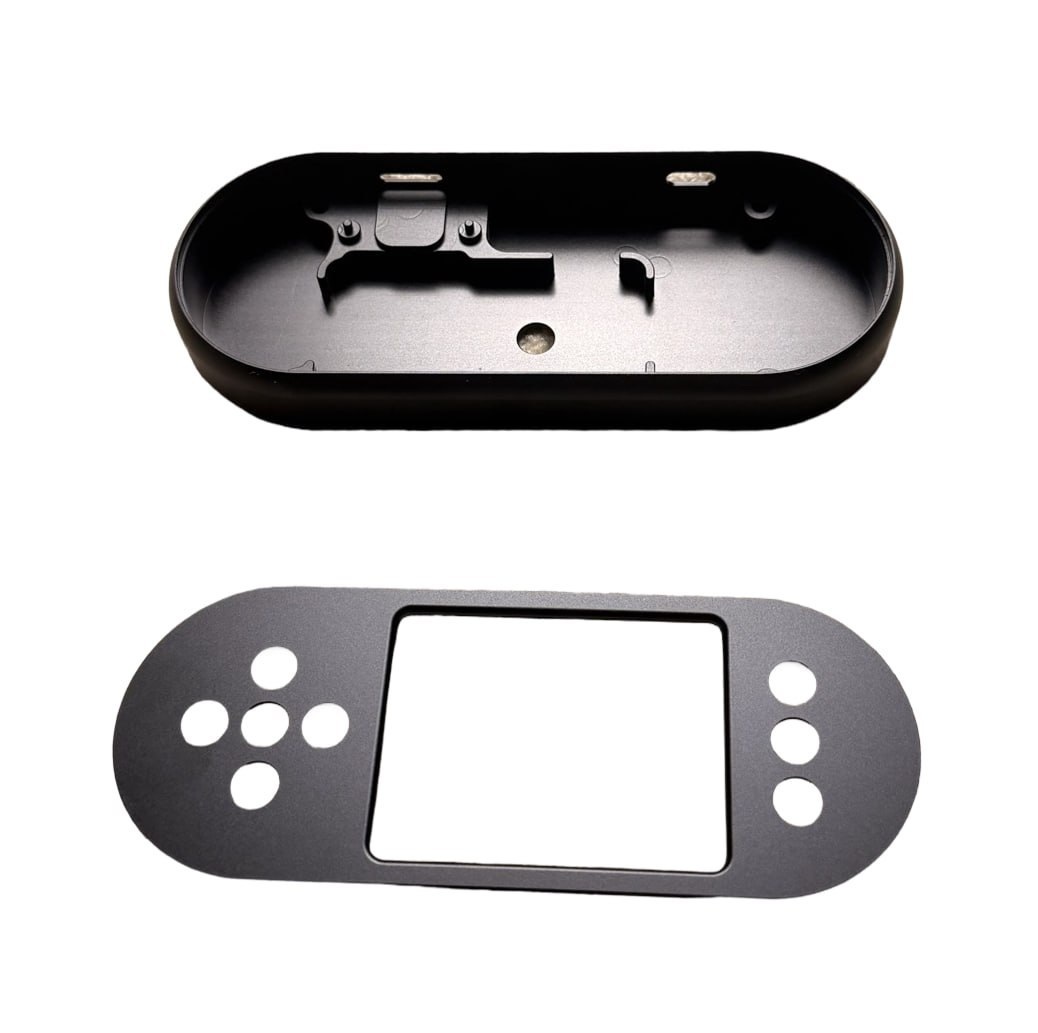 Black anodized metal SeedSigner Plus case shell and button faceplate