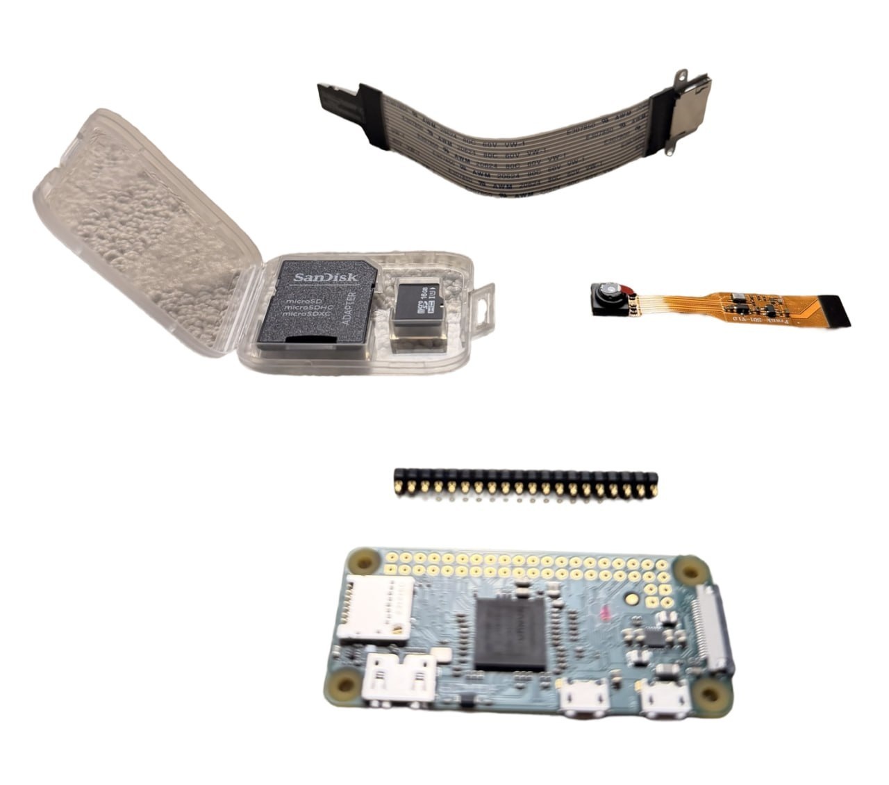 SeedSigner Plus complete kit hardware including Pi camera SD extension and ribbon components