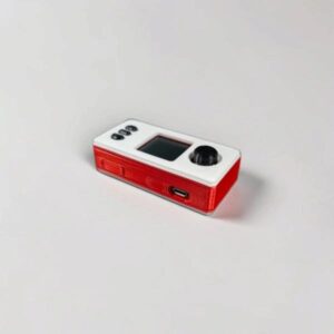CryptoCloaks custom SeedSigner case, red body with white accent, photo 3; assembled electronics shown for illustration only