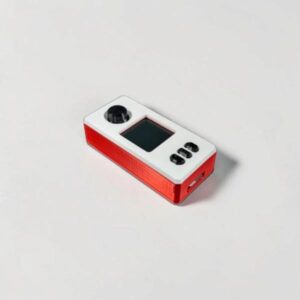 CryptoCloaks custom SeedSigner case, red body with white accent, photo 9; assembled electronics shown for illustration only